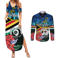 torba-vanuatu-couples-matching-summer-maxi-dress-and-long-sleeve-button-shirts-sand-drawing-with-polynesian-pattern