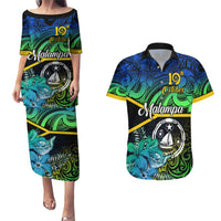 malampa-day-couples-matching-puletasi-dress-and-hawaiian-shirt-vanuatu-flowers-with-malampa-emblem-tribal-pattern