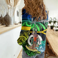 malampa-day-women-casual-shirt-vanuatu-flowers-with-malampa-emblem-tribal-pattern