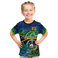 Personalised Malampa Day Kid T Shirt Vanuatu Flowers with Malampa Emblem Tribal Pattern LT9 Black - Polynesian Pride