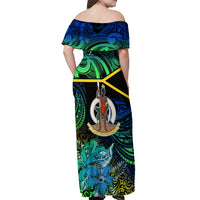 personalised-malampa-day-off-shoulder-maxi-dress-vanuatu-flowers-with-malampa-emblem-tribal-pattern