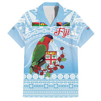 Melanesian Fiji Kula Bird Family Matching Tank Maxi Dress and Hawaiian Shirt with Tagimoucia Masi Tapa Pattern LT9 Dad's Shirt - Short Sleeve Blue - Polynesian Pride