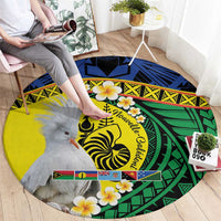 Melanesian New Caledonia Round Carpet Plumeria Kagu Bird and Nautilus Shell LT9 - Polynesian Pride