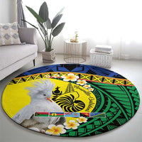 Melanesian New Caledonia Round Carpet Plumeria Kagu Bird and Nautilus Shell LT9 - Polynesian Pride