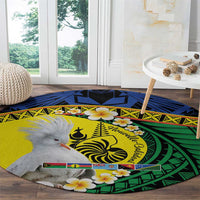 Melanesian New Caledonia Round Carpet Plumeria Kagu Bird and Nautilus Shell LT9 - Polynesian Pride
