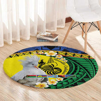 Melanesian New Caledonia Round Carpet Plumeria Kagu Bird and Nautilus Shell LT9 - Polynesian Pride