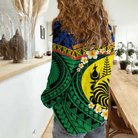 Melanesian New Caledonia Women Casual Shirt Plumeria Kagu Bird and Nautilus Shell