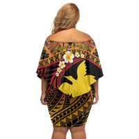 Melanesian Papua New Guinea Off Shoulder Short Dress Plumeria Bird of Paradise Tribal LT9 - Polynesian Pride
