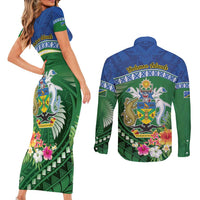 Melanesian Solomon Islands Couples Matching Short Sleeve Bodycon Dress and Long Sleeve Button Shirt Tropical Shark Tattoo