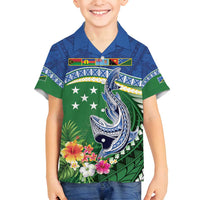 Melanesian Solomon Islands Family Matching Long Sleeve Bodycon Dress and Hawaiian Shirt Tropical Shark Tattoo LT9 Son's Shirt Blue - Polynesian Pride
