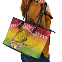 Melanesian Ni-Vanuatu Leather Tote Bag Sea Turtle with Sand Drawing Pattern