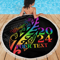 Personalised New Zealand Wellington Pride Beach Blanket Maori Fern with Pride Flag 2024