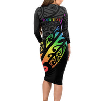 Personalised New Zealand Wellington Pride Long Sleeve Bodycon Dress Maori Fern with Pride Flag 2024 LT9 - Polynesian Pride