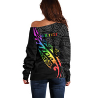 Personalised New Zealand Wellington Pride Off Shoulder Sweater Maori Fern with Pride Flag 2024 LT9 - Polynesian Pride