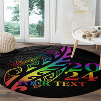 Personalised New Zealand Wellington Pride Round Carpet Maori Fern with Pride Flag 2024