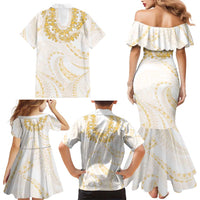 Aloha Lei Onaona Family Matching Mermaid Dress and Hawaiian Shirt Beige Hawaiian Tribal Pattern