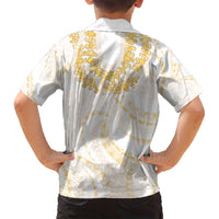 Aloha Lei Onaona Family Matching Off Shoulder Short Dress and Hawaiian Shirt Beige Hawaiian Tribal Pattern LT9 - Polynesian Pride