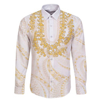 Aloha Lei Onaona Family Matching Off Shoulder Short Dress and Hawaiian Shirt Beige Hawaiian Tribal Pattern LT9 Dad's Shirt - Long Sleeve Beige - Polynesian Pride