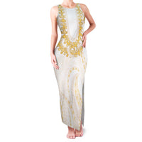 Aloha Lei Onaona Family Matching Tank Maxi Dress and Hawaiian Shirt Beige Hawaiian Tribal Pattern