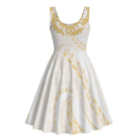 Aloha Lei Onaona Midi Dress Beige Hawaiian Tribal Pattern - Polynesian Pride