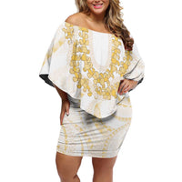 Aloha Lei Onaona Off Shoulder Short Dress Beige Hawaiian Tribal Pattern