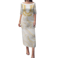 Aloha Lei Onaona Puletasi Beige Hawaiian Tribal Pattern