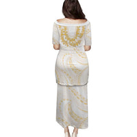 Aloha Lei Onaona Puletasi Beige Hawaiian Tribal Pattern