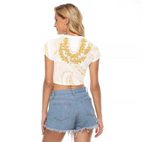Aloha Lei Onaona Raglan Cropped T Shirt Beige Hawaiian Tribal Pattern