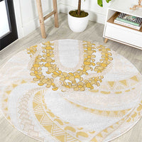 Aloha Lei Onaona Round Carpet Beige Hawaiian Tribal Pattern