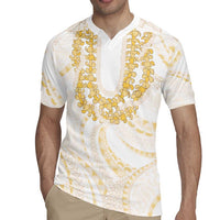 Aloha Lei Onaona Rugby Jersey Beige Hawaiian Tribal Pattern