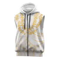 Aloha Lei Onaona Sleeveless Zip Hoodie Beige Hawaiian Tribal Pattern LT9