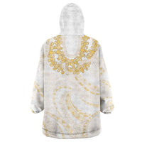 Aloha Lei Onaona Wearable Blanket Hoodie Beige Hawaiian Tribal Pattern