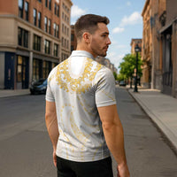 Aloha Lei Onaona Zipper Polo Shirt Beige Hawaiian Tribal Pattern - Polynesian Pride