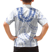 Aloha Lei Onaona Family Matching Off Shoulder Short Dress and Hawaiian Shirt Navy Blue Hawaiian Tribal Pattern