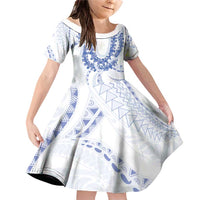 Aloha Lei Onaona Family Matching Off Shoulder Short Dress and Hawaiian Shirt Navy Blue Hawaiian Tribal Pattern