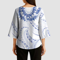 Aloha Lei Onaona Kimono Sleeve Blouse Navy Blue Hawaiian Tribal Pattern - Polynesian Pride