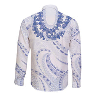 Aloha Lei Onaona Long Sleeve Button Shirt Navy Blue Hawaiian Tribal Pattern