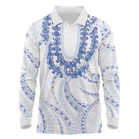 Aloha Lei Onaona Long Sleeve Polo Shirt Navy Blue Hawaiian Tribal Pattern
