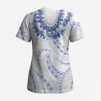 Aloha Lei Onaona Scrub Top Navy Blue Hawaiian Tribal Pattern LT9 - Polynesian Pride