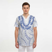 Aloha Lei Onaona Scrub Top Navy Blue Hawaiian Tribal Pattern LT9 - Polynesian Pride