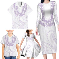 Aloha Lei Onaona Family Matching Long Sleeve Bodycon Dress and Hawaiian Shirt Purple Hawaiian Tribal Pattern