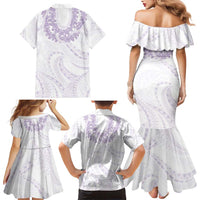 Aloha Lei Onaona Family Matching Mermaid Dress and Hawaiian Shirt Purple Hawaiian Tribal Pattern
