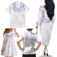 Aloha Lei Onaona Family Matching Off The Shoulder Long Sleeve Dress and Hawaiian Shirt Purple Hawaiian Tribal Pattern