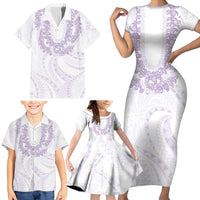 Aloha Lei Onaona Family Matching Short Sleeve Bodycon Dress and Hawaiian Shirt Purple Hawaiian Tribal Pattern