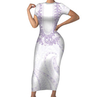 Aloha Lei Onaona Family Matching Short Sleeve Bodycon Dress and Hawaiian Shirt Purple Hawaiian Tribal Pattern
