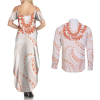 Aloha Lei Onaona Couples Matching Summer Maxi Dress and Long Sleeve Button Shirt Red Hawaiian Tribal Pattern