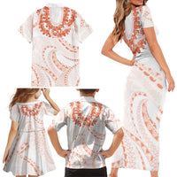 Aloha Lei Onaona Family Matching Short Sleeve Bodycon Dress and Hawaiian Shirt Red Hawaiian Tribal Pattern