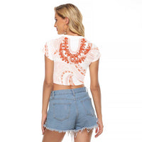 Aloha Lei Onaona Raglan Cropped T Shirt Red Hawaiian Tribal Pattern