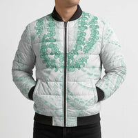 Aloha Lei Onaona Bomber Puffer Jacket Sage Green Hawaiian Tribal Pattern - Polynesian Pride