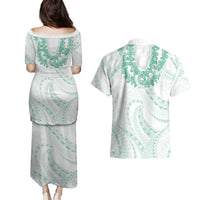 Aloha Lei Onaona Couples Matching Puletasi and Hawaiian Shirt Sage Green Hawaiian Tribal Pattern